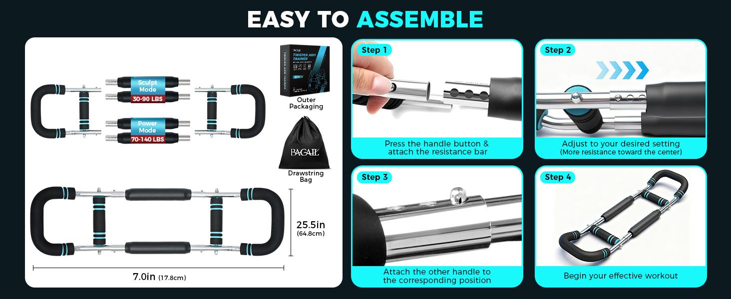 【SpringStatements】BAGAIL Twister Arm Trainer 5-Level Resistance 40-130 lbs for Chest & Arm Workout Home Gym Strength Training Equipment with Ergonomic Grips & Carry Bag for Men and Women Adjustable Exercise Machine