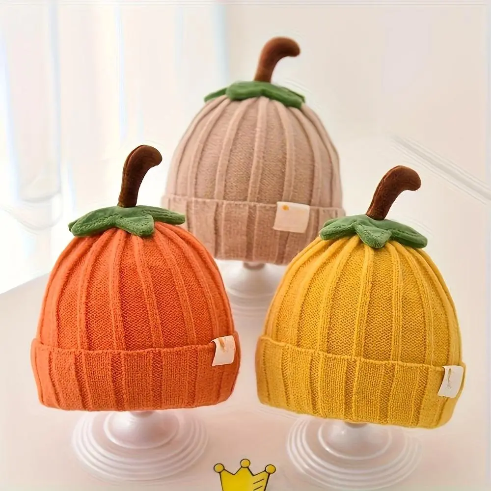 Unisex Pumpkin Print Knitted Beanie Hat - Autumn Winter High-Stretch Pullover Cartoon Headwear, Cold-Proofing Casual Outdoor Wear, Ideal Thanksgiving Gift for Daily Outings, Soft Knit