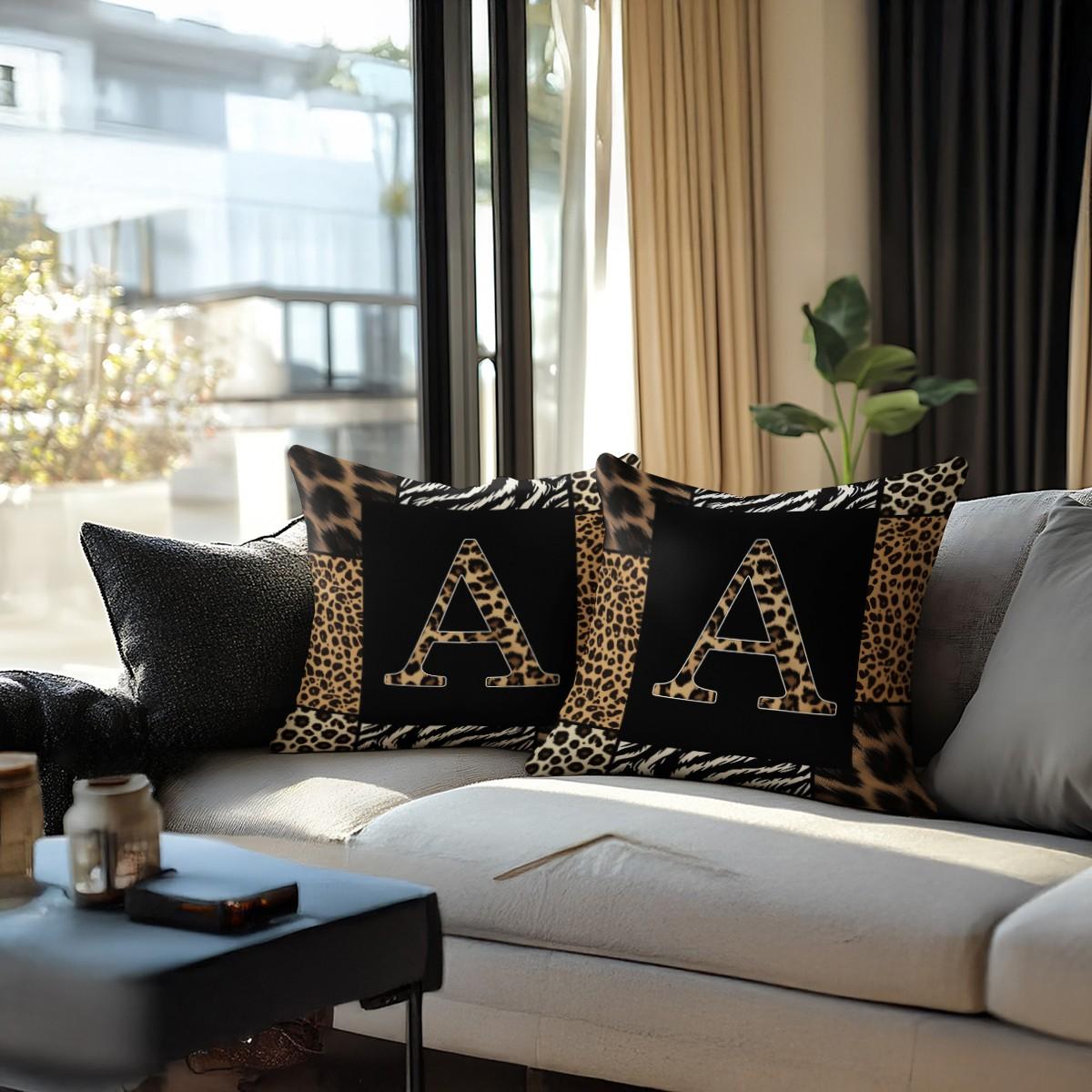 Animal Print Monogram Throw Pillow, Leopard Zebra Tiger Initial Pillow with Insert, for Sofa Living Room, Home Decor Gift for Animal Lovers