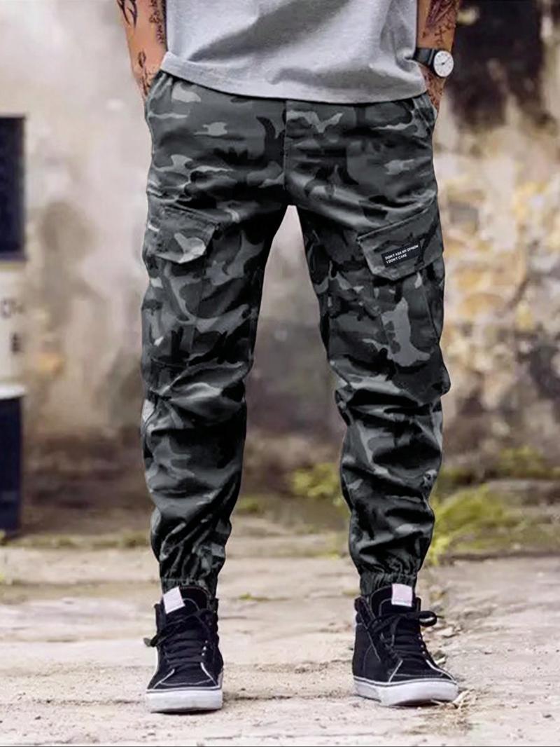 Men's Camo Print Drawstring Waist Cargo Pants, Streetwear Camouflage Regular Fit Street Multi-pocket Casual Slant Pocket Jogger Pants for Daily Wear, Mens Clothing, Men's Trousers for All Seasons, Menswear, Pants for Men, 2000s Pants, Going Out Bottoms