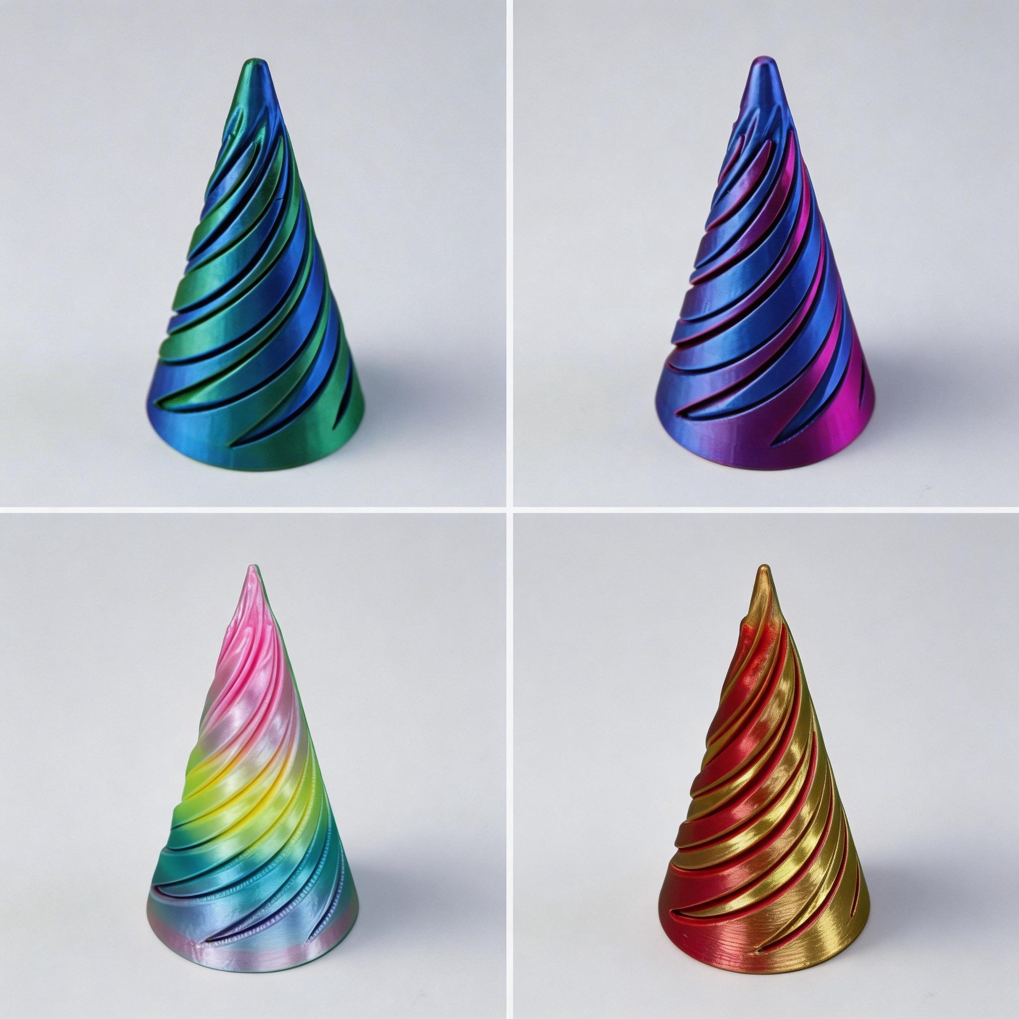4pcs 6.6cm 3D Printed Stress Relief Cones, Trendy Colorful Rotating Toy, Adult Stress Reliever, Kids Educational Creative Toy, Office Desk Stress Relief Item