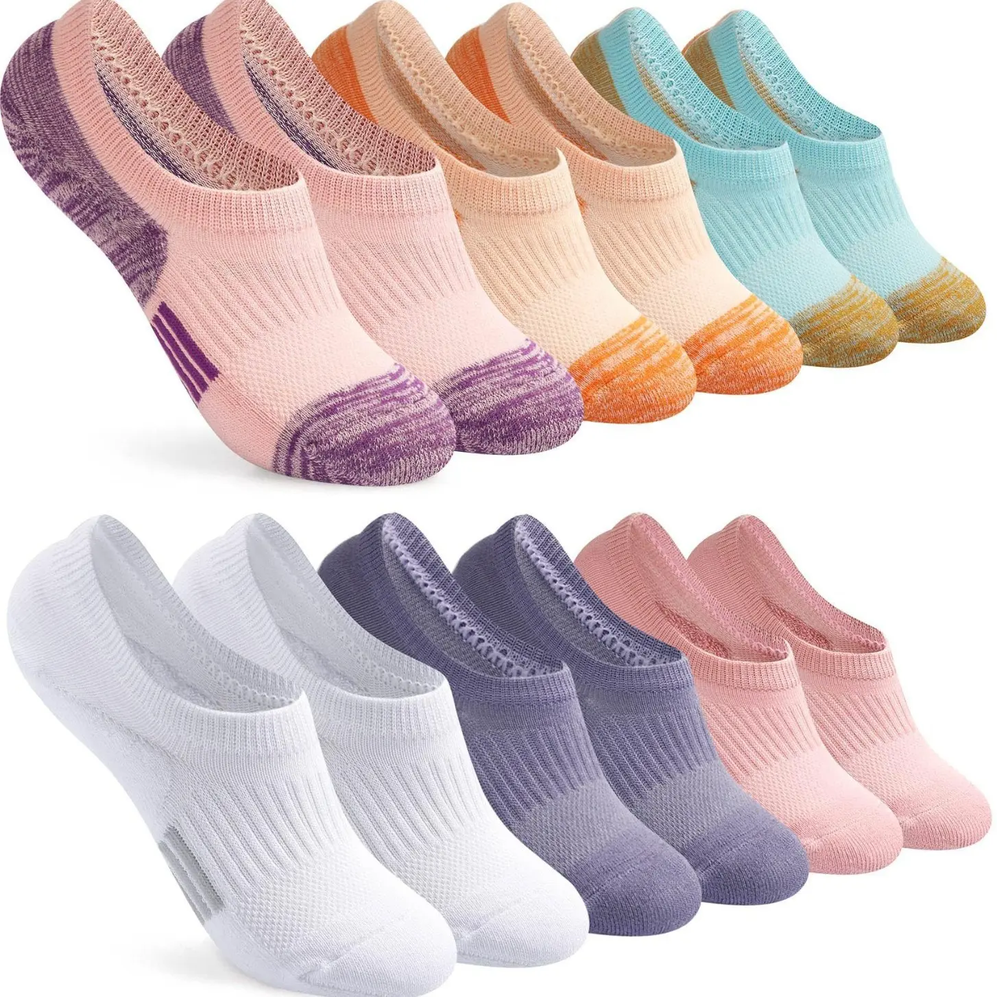 6PCS Women Men No Show Socks, Color Block Low Cut Invisible Socks, Thin Breathable Sweat‑Wicking Odor Resistant Non‑Slip Short Socks for Sports Running Daily Wear