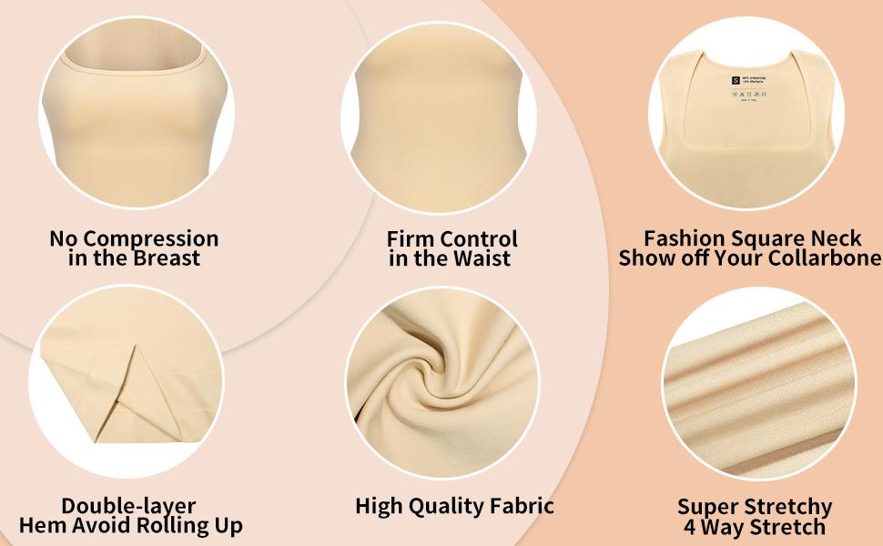 Tummy Control Shapewear Compression Tank Tops for Women  Square Neck Body Shaper Camisole Clothing Comfortable Fashion Nylon