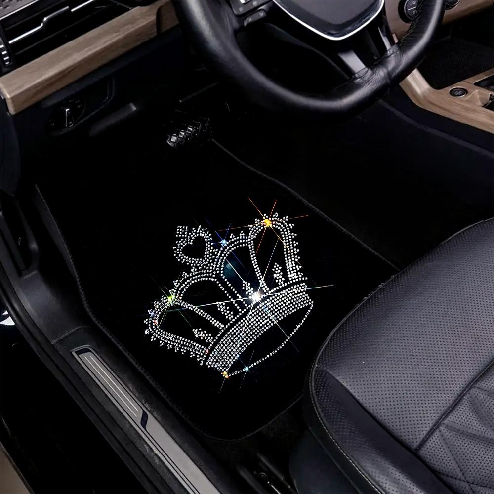 Crown Pattern Car Floor Mat, 4 Counts/set Rhinestone Decor Car Interior Decorative Floor Mat, Universal Car Interior Accessories for Women, Men Gifts, Car Mats
