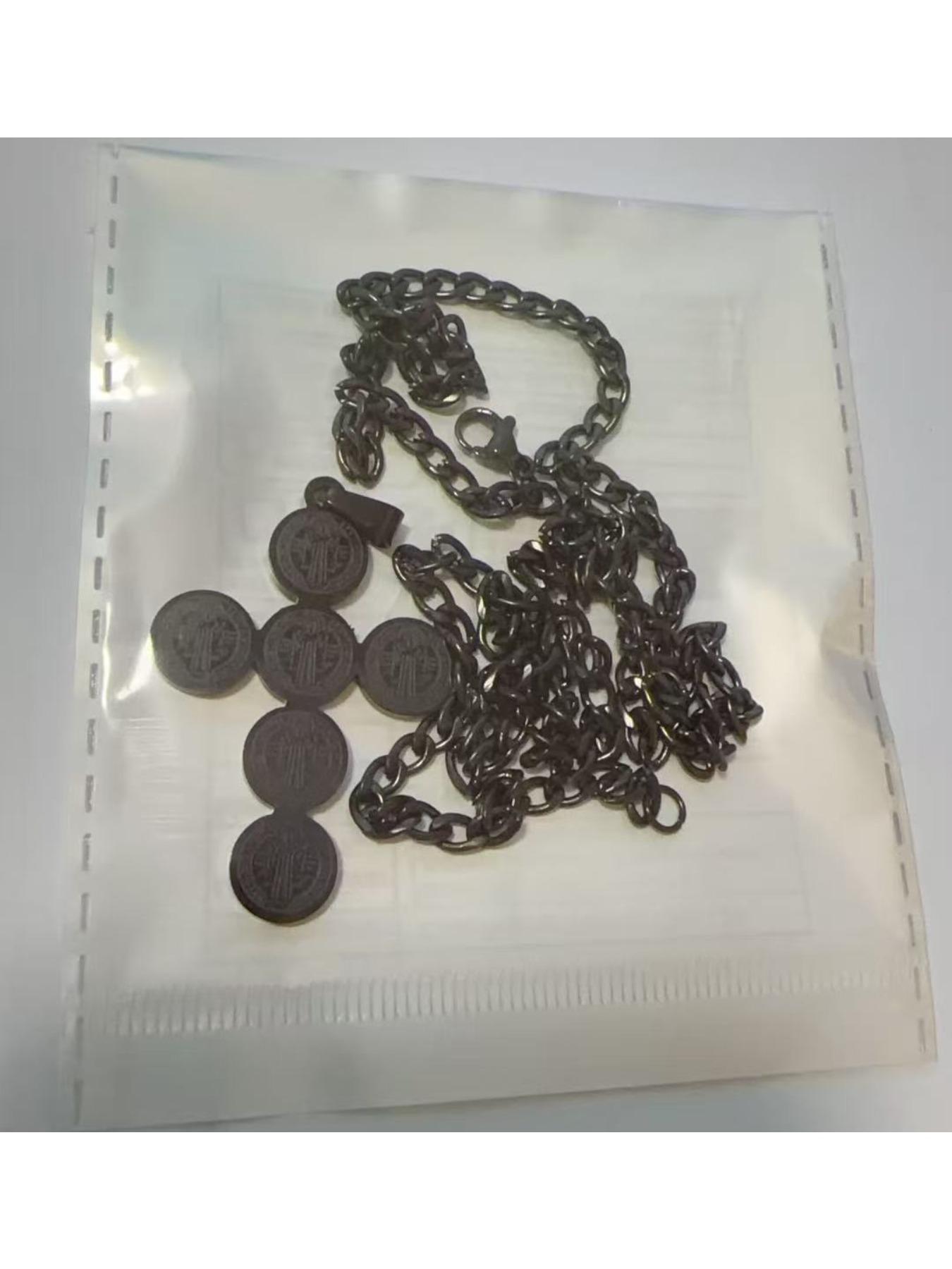 Vintage Cross Engraved Coin Pendant Necklace, Grunge Streetwear Titanium Steel Chain, Non-Tarnish Edgy Jewelry