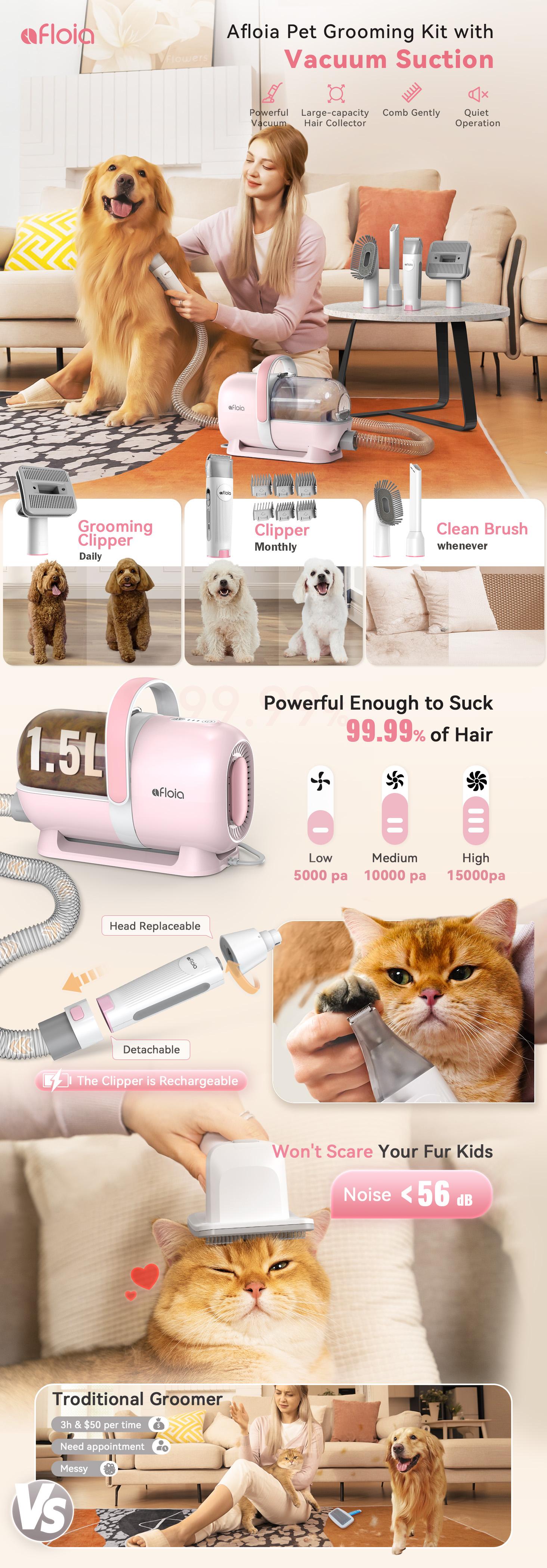 Afloia Dog Grooming Kit, Pet Grooming Vacuum & Dog Clippers Nail Trimmer Grinder & Dog Brush for Shedding with 7 Pet Grooming Tools, Low Noise Dog Hair Remover Pet Grooming Supplies