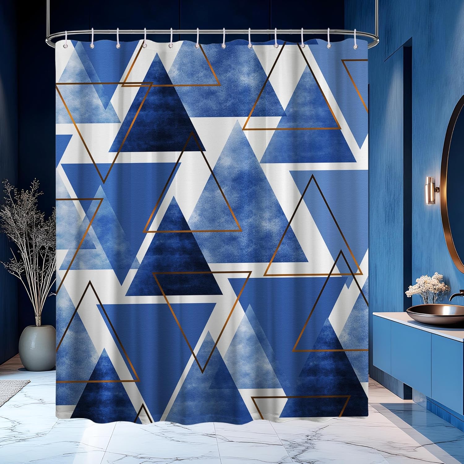 Sage Green and White Geometric Shower Curtain, Modern Olive Green Fabric Bathroom Decor, Includes Hooks for Shower, 1PC