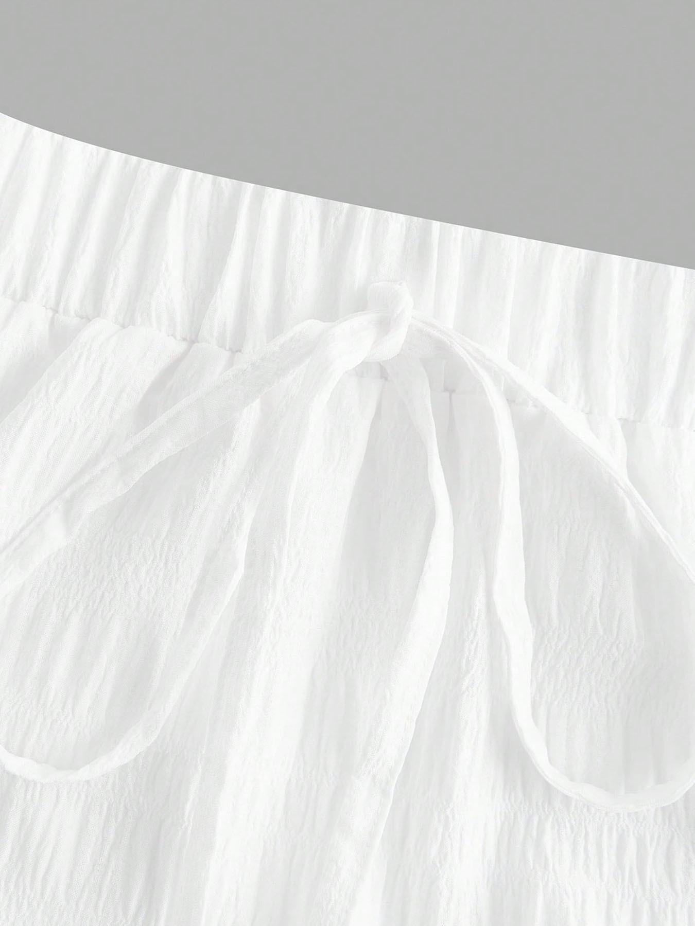 Women's Textured White Ruffled Maxi Skirt, Boho Elastic Waist Tiered Long Skirt For Summer Outings & Casual Fashion