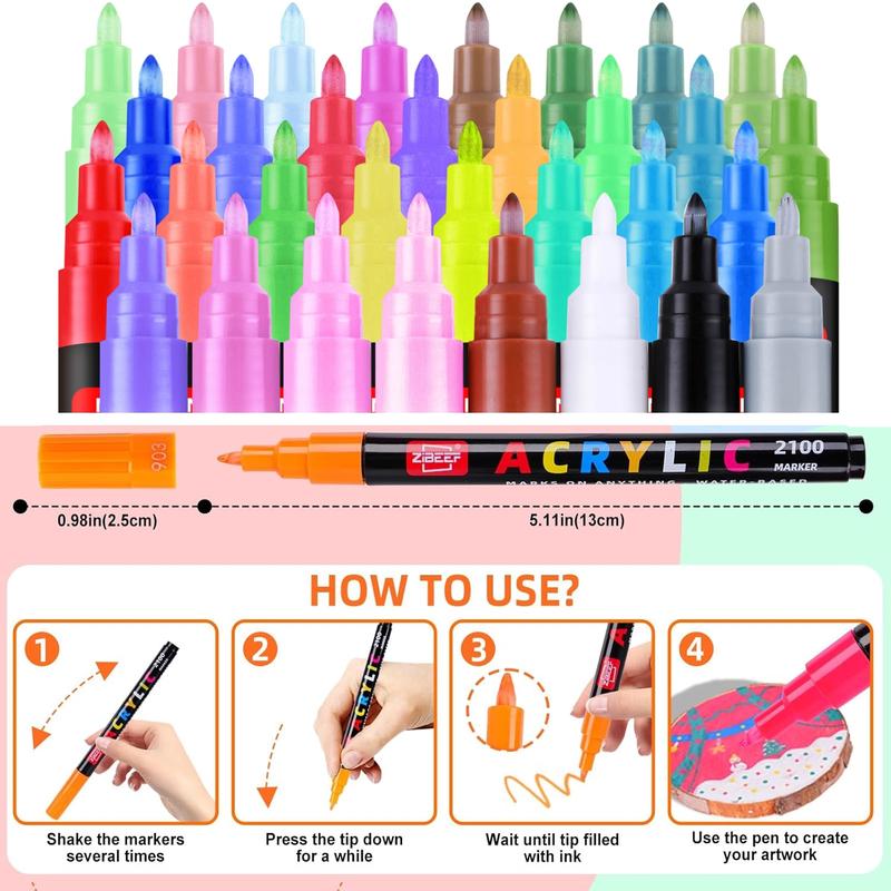 Acrylic Paint Marker Set, 16pcs/set Fine Tip Acrylic Paint Pen, Waterproof & High Saturation Paint Marker for Wood, metallic, Plastic, Canvas, Fabric, Glass, Ceramic, Acrylic Drawing Markers