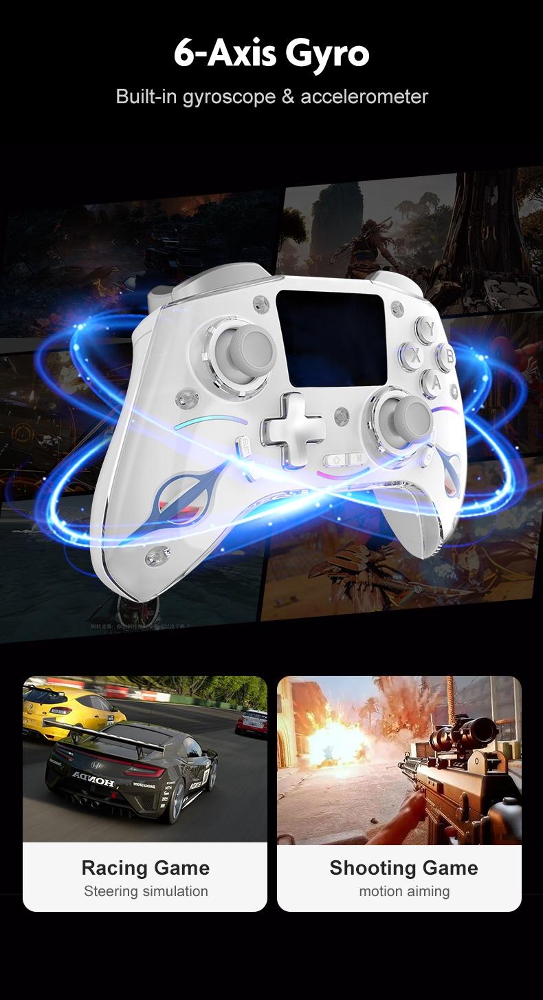 New Smart Large Screen Game Controller, Wireless Gaming Controller, Wireless Hall Effect Joysticks, Multi-Platform Dual Hall Sensor PC/switch/iOS/android/ps4, RGB Lights