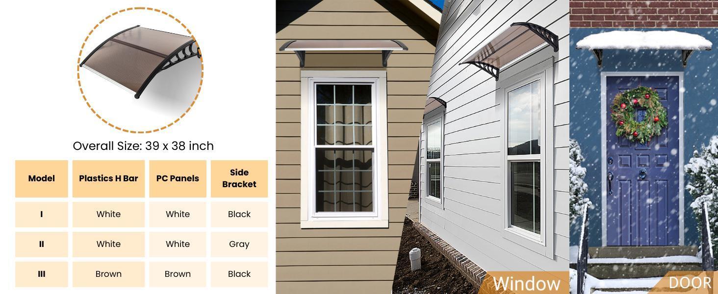 【Summervibes】Karlhome Anti-UV Awning, Door Awning, UPS 50+Polycarbonate Cover Front Door Outdoor Patio Awning Anti-UV Rain Snow Sun Protection Hollow Core Panel Window, High Quality ABS and Polycarbonate Material