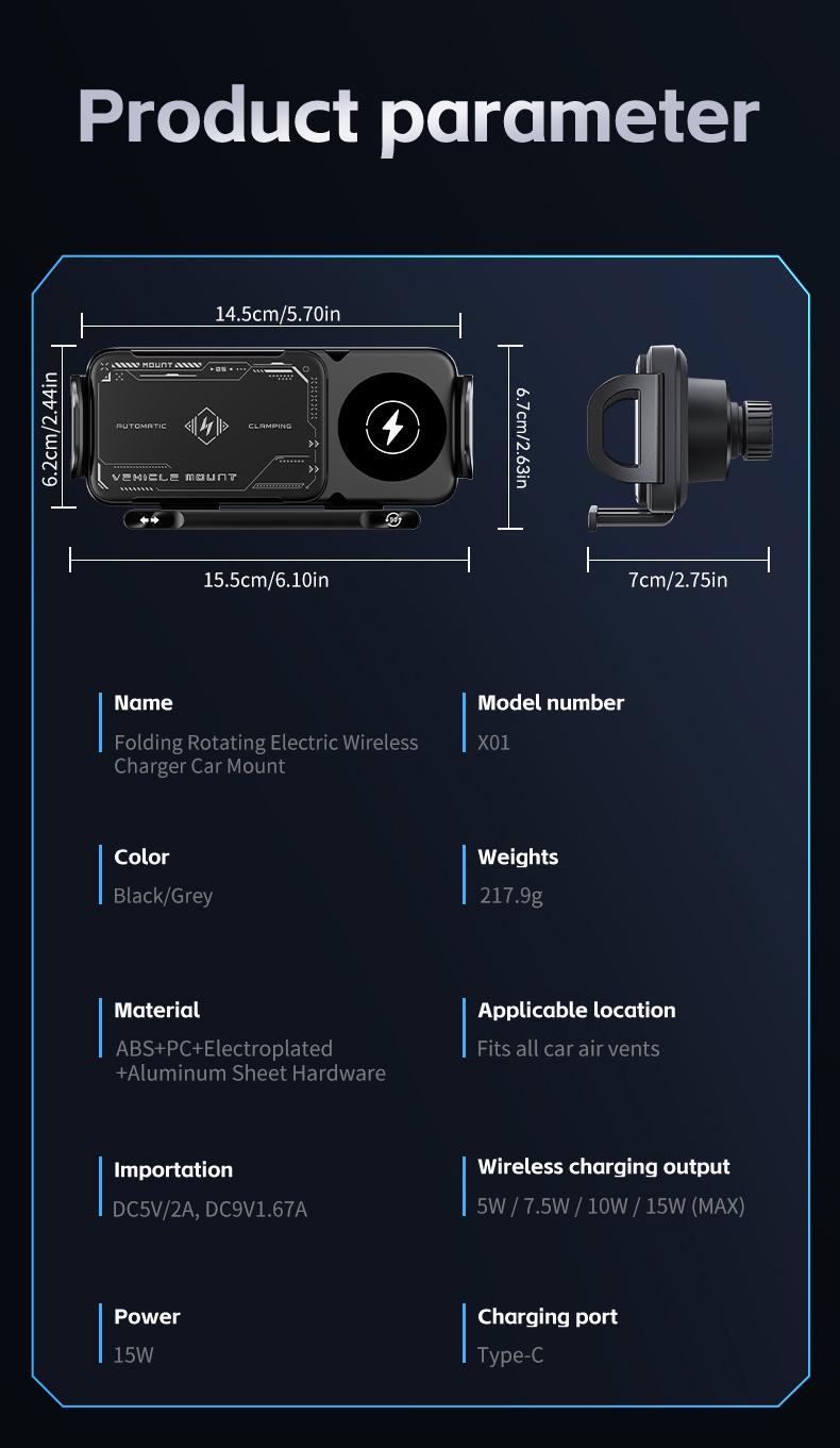 Vehicle Automatic phone holder for car , folding screen phone/tablet stand 15W wireless charger, 90-degree rotation, installed on car air outlet/center console, suitable for Samsung Galaxy ZFold6/5/4/3 Galaxy Z Fold/Notes other wireless charging phones