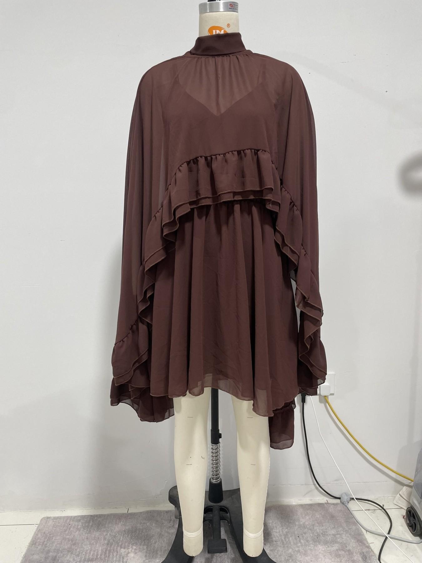 Ocean Style Spring Summer New Elegant Chiffon Dress with Layered Ruffles Fashion Inner Tank Two-Piece Set for Casual Wear Womenswear Basic Womenswear Basic Minimalist