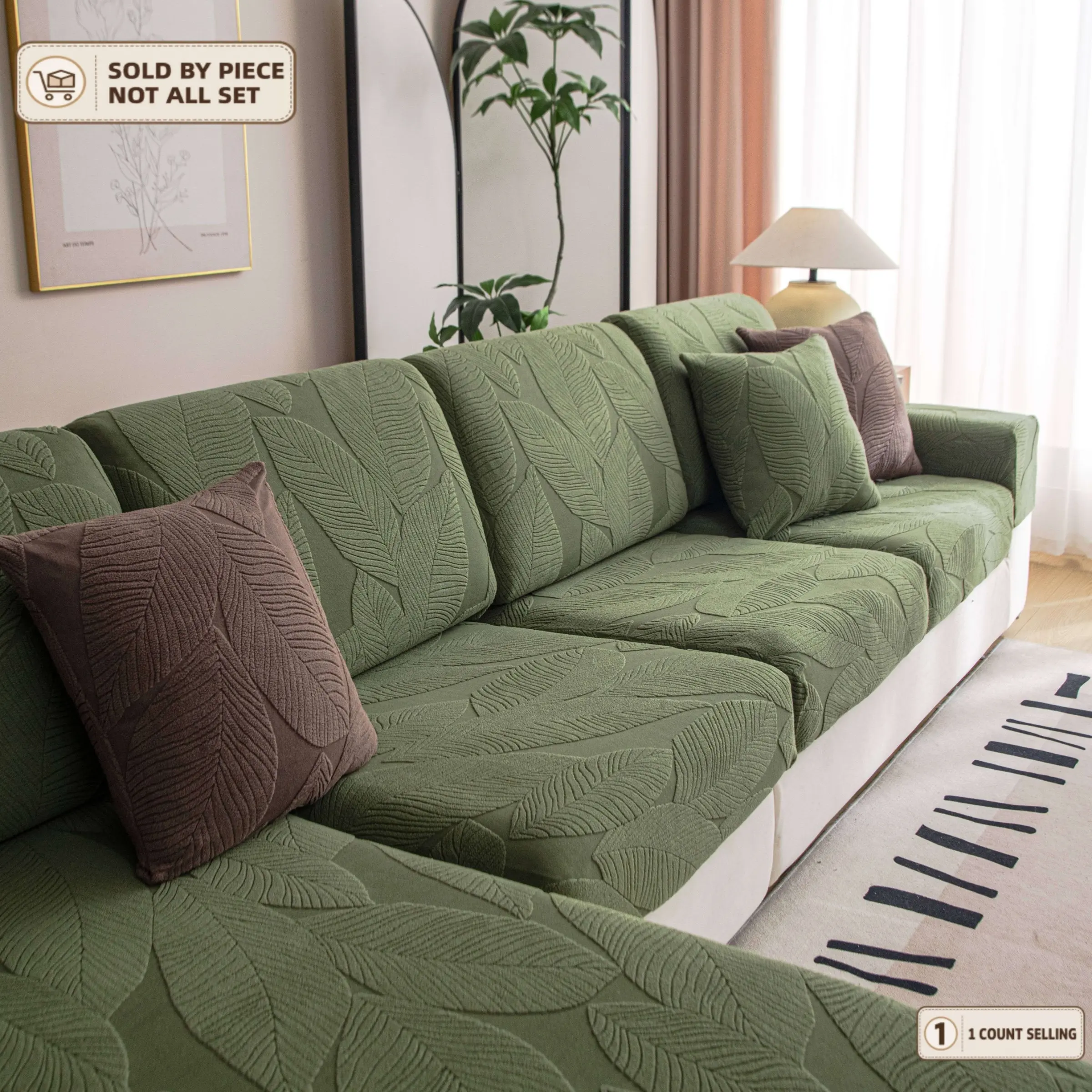 Leaf-patterned full-coverage sofa cover, all-season elastic sofa cover, Decorative Sofa Cover, non-slip, machine washable sofa protector, pet-friendly full-coverage sofa cover, suitable for all sofas, modern home décor