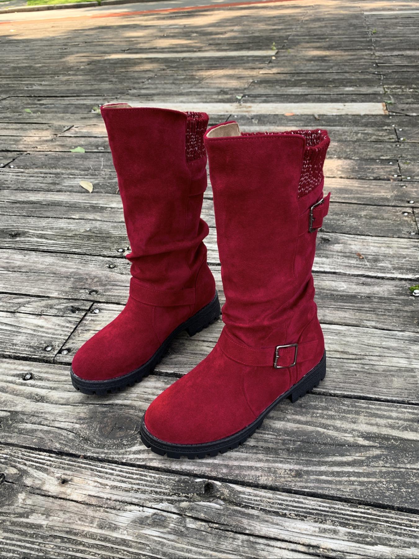 4-color Christmas Day women's boots, winter warm plush lining, oversized elastic collar design, mid calf boots perfectly wrapped around the calf, winter fashion women's boots, Winter Booties