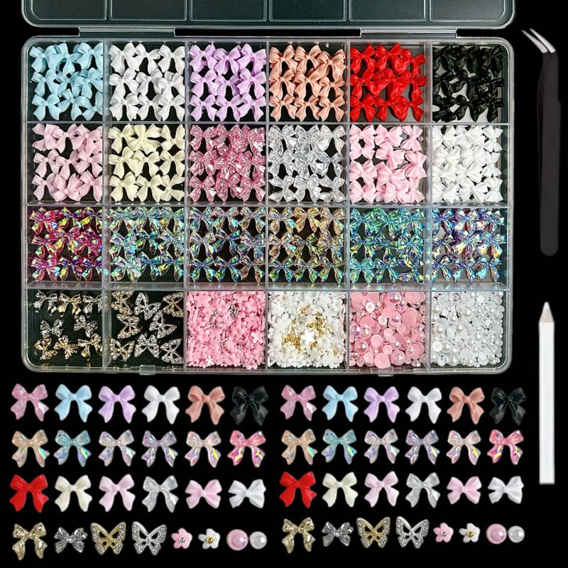 1Box 3D Classic Bowknots Resin Nail Charms Sold Color Ribbon Bow Light Luxury Hollowed Butterfly Alloy Nail Art Decorations DIY Manicure Supplies Nail Art Design