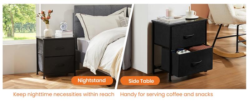 Nightstand Small Dresser with 2 Fabric Drawers Side Bedroom End Table Kids Bedside Storage Furniture for 20" Tall Night Stand for Closet, Entryway, College Dorm