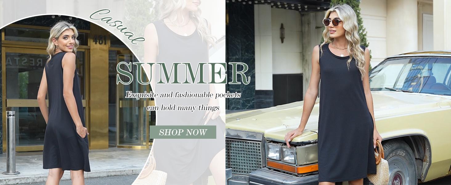JOLIGAL Womens Summer Dresses Casual Sleeveless Tshirt Sundress Beach Cover Up with Pockets Loose Tank Dress 2026
