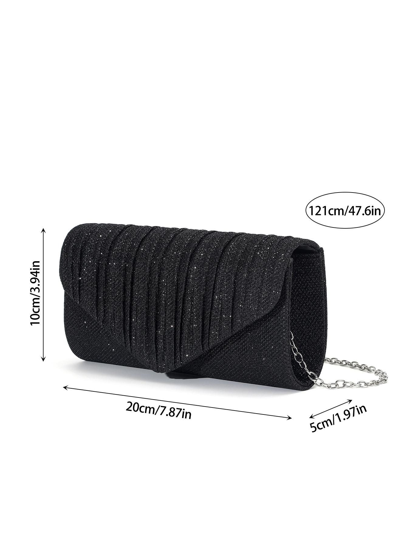 Rhinestone Decor Pleated Clutch Bag, Elegant Handbag for Party and Events, Fashionable Shoulder Crossbody Chain Bag, 1pc