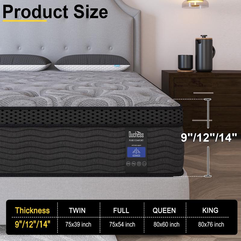 9 /12/14 Inch Cool Gel Memory Foam Mattress Twin Full Queen King Bed Breathable Hybrid Spring Mattress  In A Box Medium Firm