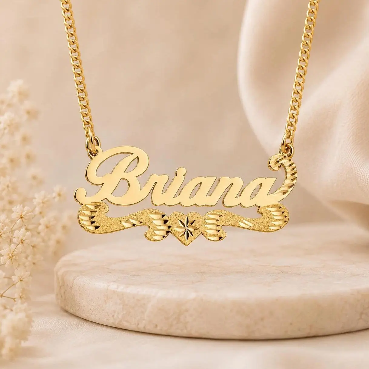 AS754 Personalized Custom Name Necklace Cuban Link Chain Bottom Streamer Birthday Gift Holiday Gift