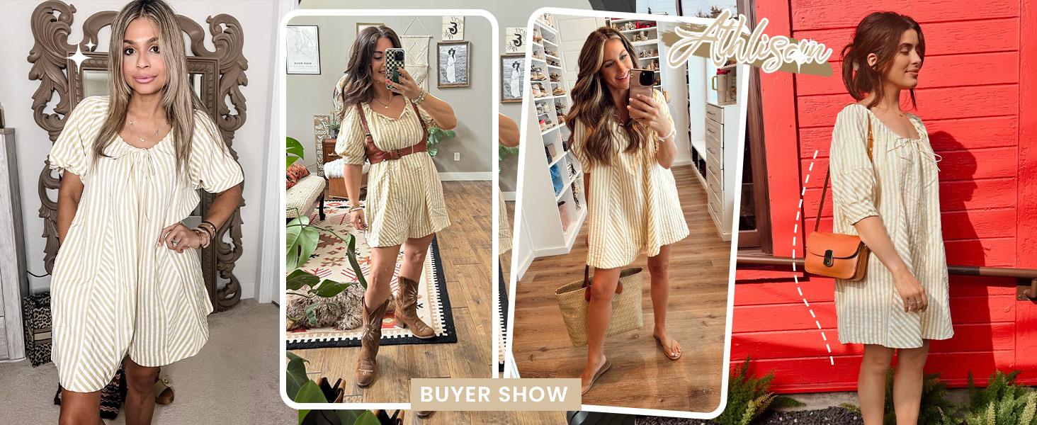 UANEO Womens Striped Romper Casual Loose Puff Sleeve Wide Leg Jumpsuit Overall with Pockets SummerVibes