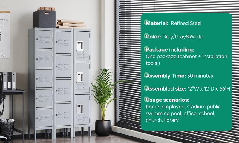 Yizosh Metal Locker with 5 Doors, Tall Steel Storage Lockers for Employees - 5 Tier Locker Storage Cabinets for School, Gym, Home, Office, Garage