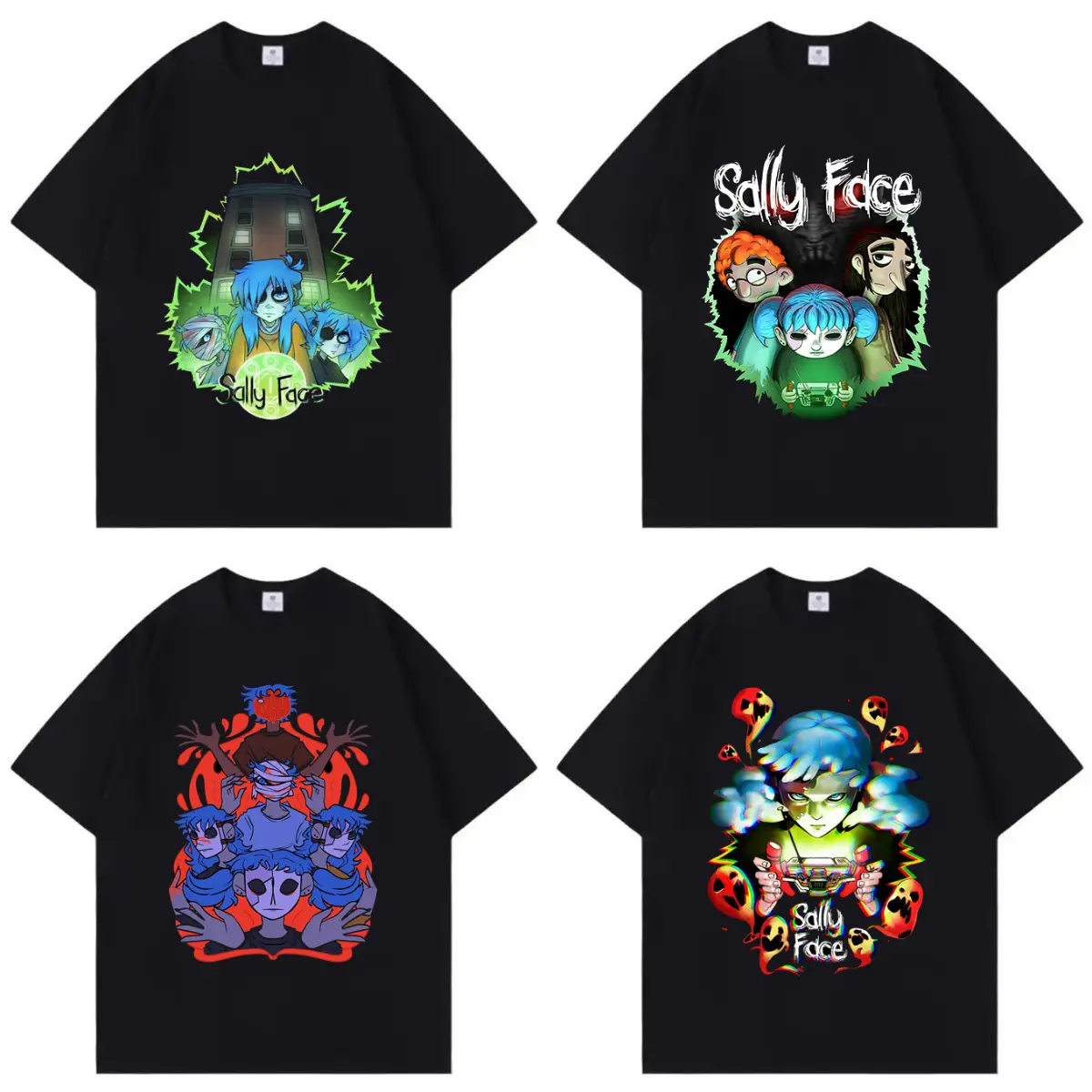 Unisex Oversized Cut Gothic Horror Sally Face Pattern Pure Cotton T-Shirt, Classic Game-Inspired Unisex Street Tops, Summer Casual Tee, Halloween Gift for Fans