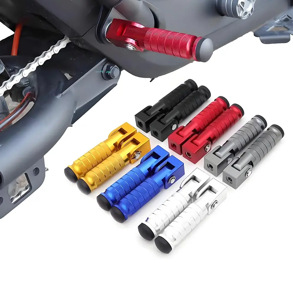 M8 Foldable Motorcycle Foot Rest, Aluminum Alloy, Anti-Slip Surface, Anodized, Rust-Resistant, Fade-Proof, Aluminum Alloy 90 Degree Footrest CNC Motorcycle Universal Foot Pegs