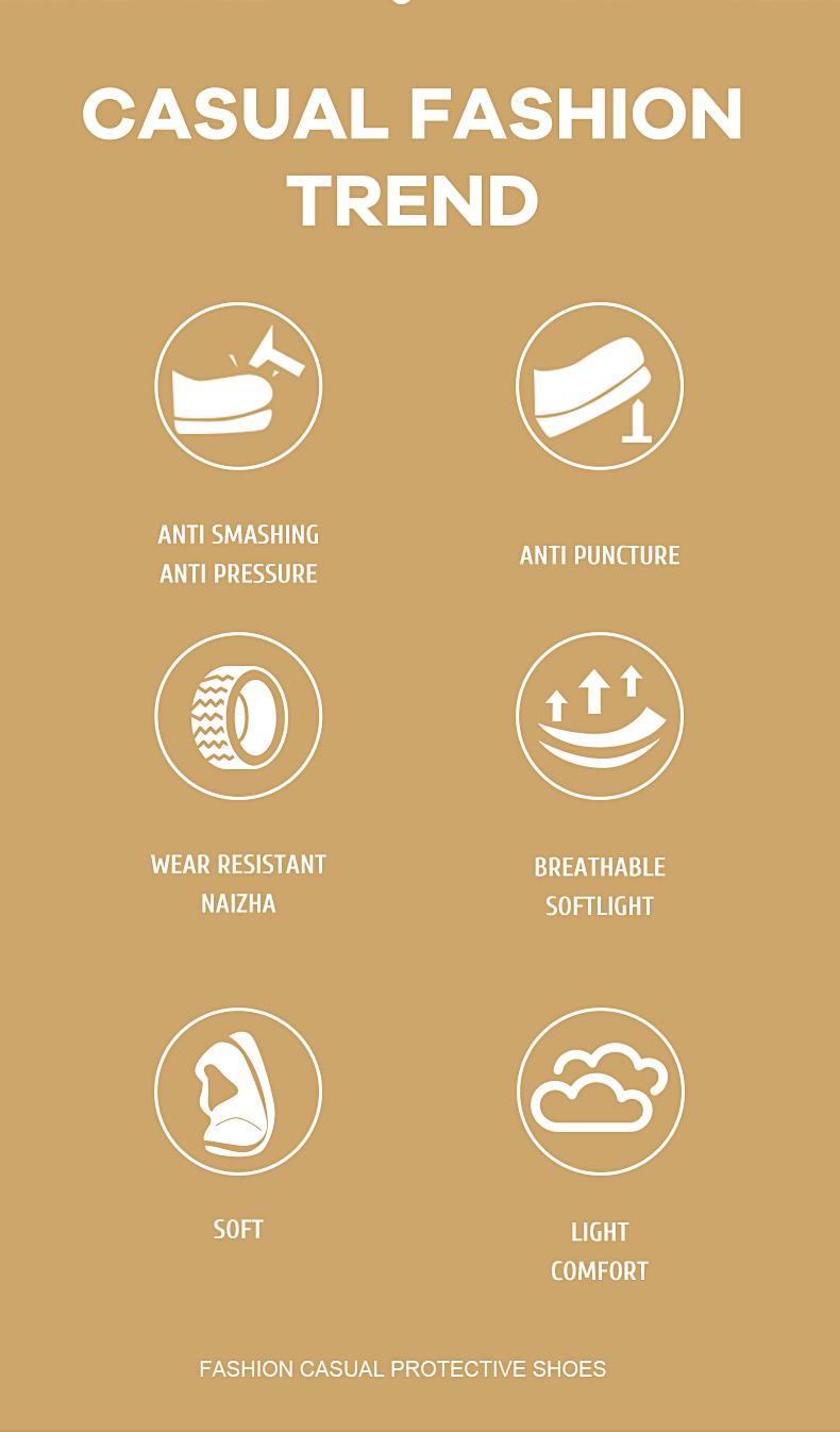 Splash-proof Smash-proof Puncture-proof Breathable Safety Shoes Lightweight Steel Toe Brown Non-slip Work Shoes for Women Footwear Bridal SpringStatements