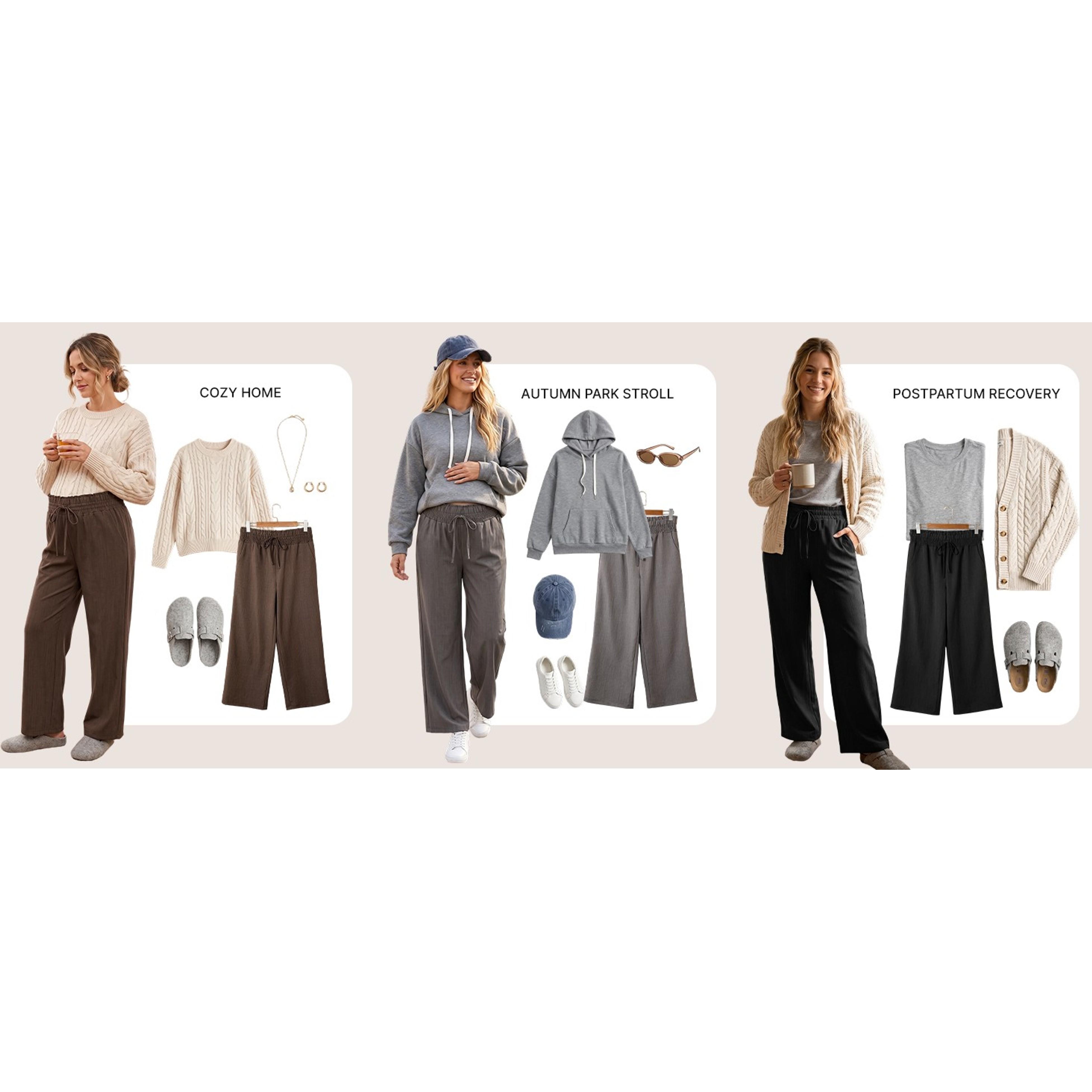 Maternity Pants Wide Leg High Waisted Flowy Pregnancy with Pockets | Fashion Plus Size Palazzo Pants For Business, Casual Summer Spring, Postpartum Outfits Work Trousers