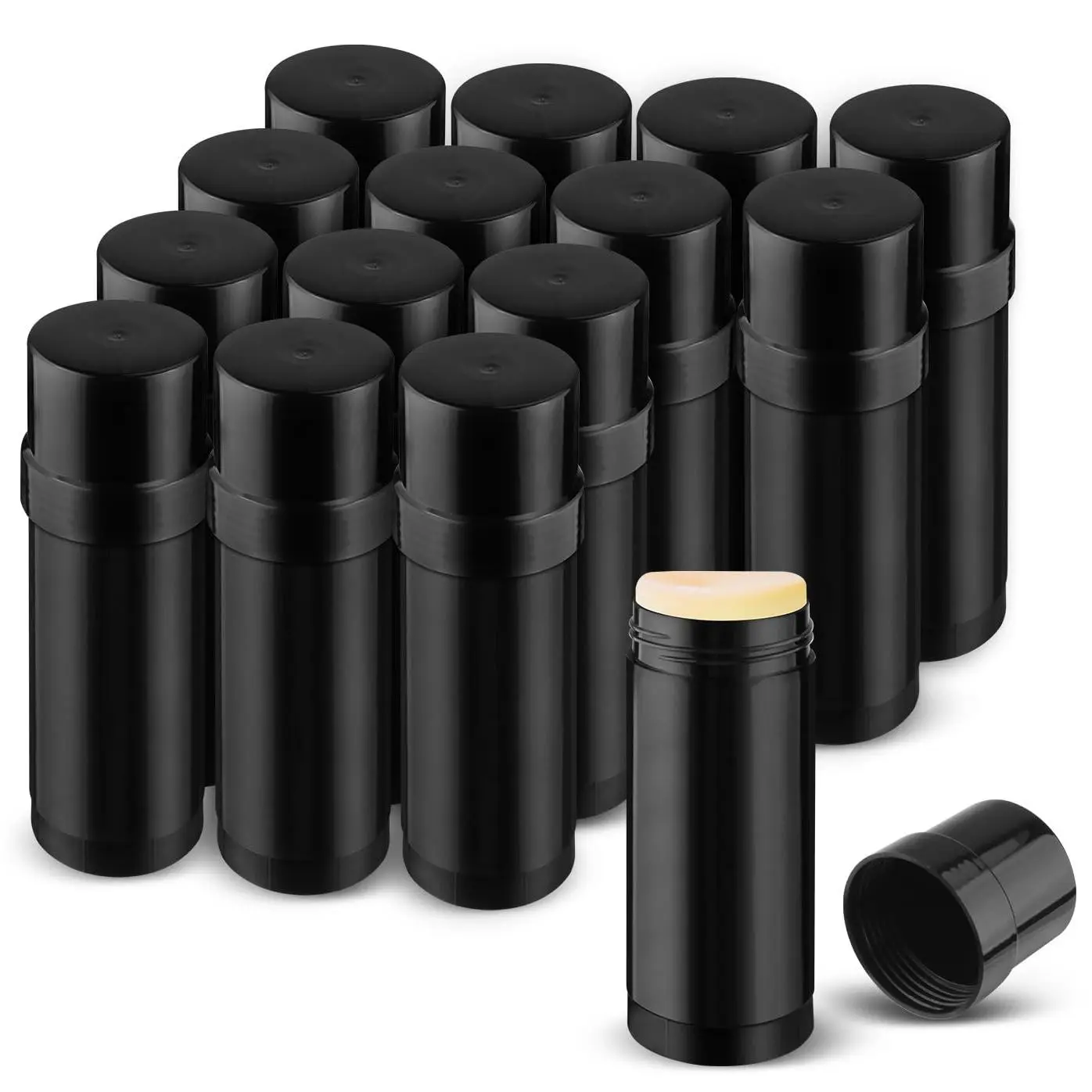 15 Pack 2 oz/60ml Empty Plastic Deodorant Containers - Round Twist-Up Solid Stick Tubes for Homemade Deodorant, Shaving Soap, Heel Balm, Lip Balm & Solid Lotion Bars, Top Filling, BlackGift