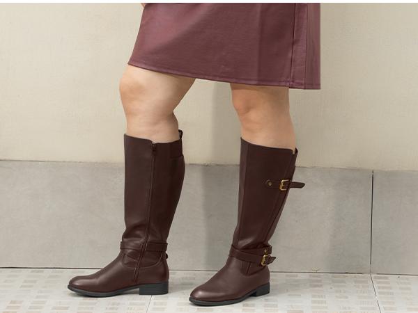 Women's Extra Wide Calf Low-Heel Knee-High Riding Boots - Ankle Strap, Sleek Design, Shoe, Footwear,shoes for back to school,back to school shoes