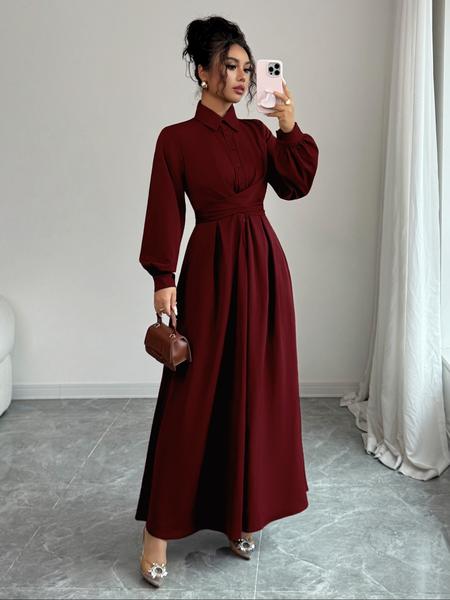 Women's Elegant Long Sleeve Dress, Plain Woven Fabric, Fall Fashion, Fitted Design, Thin Material, Stylish & Comfortable