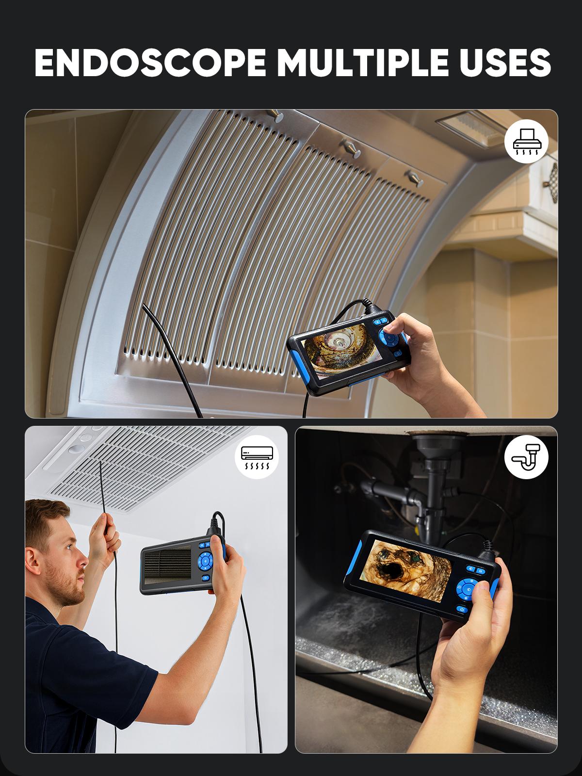 #TikTokShopSpringGlowUp Dual Lens Endoscope Borescope Camera with 8 Adjustable LED Light 16.5ft Semi-rigid Cable, IP67 Waterproof 8.0mm Snake Camera, Multifunctional Inspection Tools for Car, Sewer, Plumbing, Home Appliance, Pipe Maintenance Man Gift