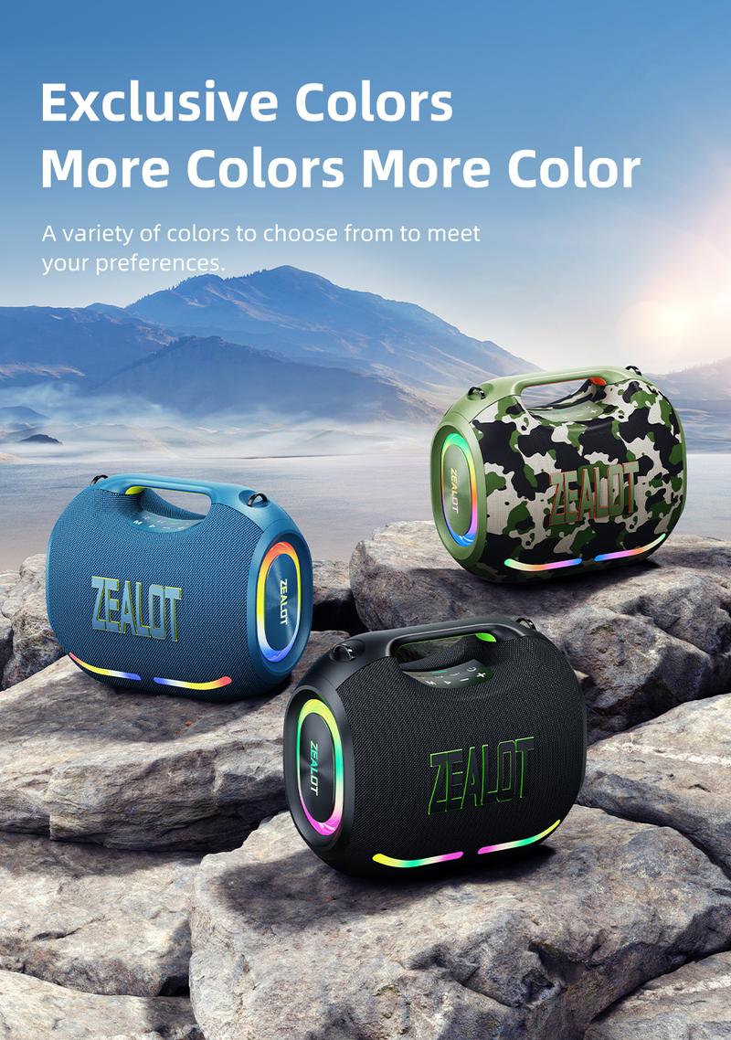 120W【ZEALOT】24000mAh/LIMITED/OFFERS Portable Speaker Bluetooth Speaker Party Speaker Waterproof IPX6 RGB Lights Power Bank TWS supports TWS pairing/USB/TF/AUX/BT smartphones. Ideal choice for family/car/Pool Party/BBQ/camping/gift giving