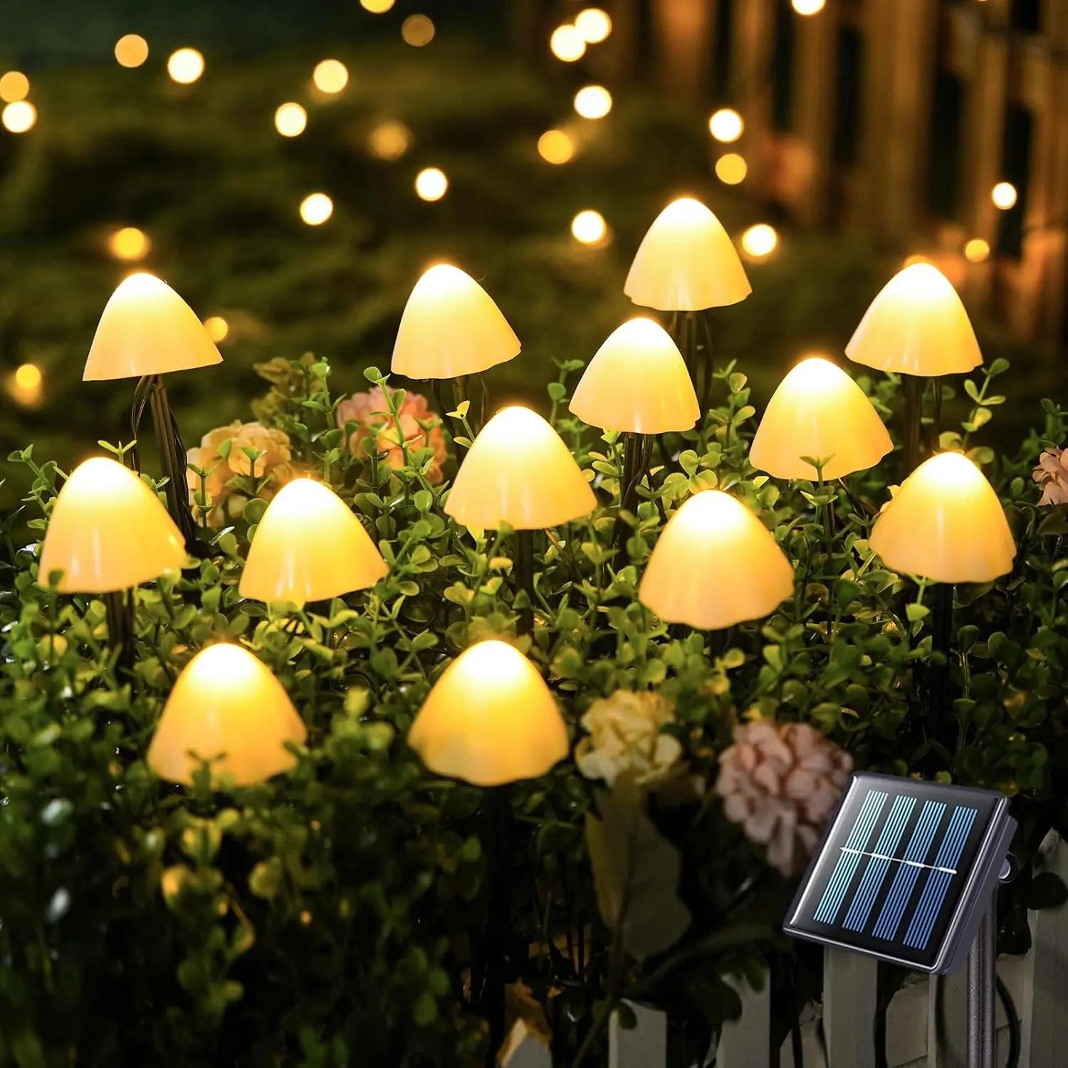 Solar Mushroom Lights for Outside, 20 LED 36ft Solar String Lights, Waterproof, 8 Modes, Garden Patio Yard Decor, Outdoor Pathway Lights
