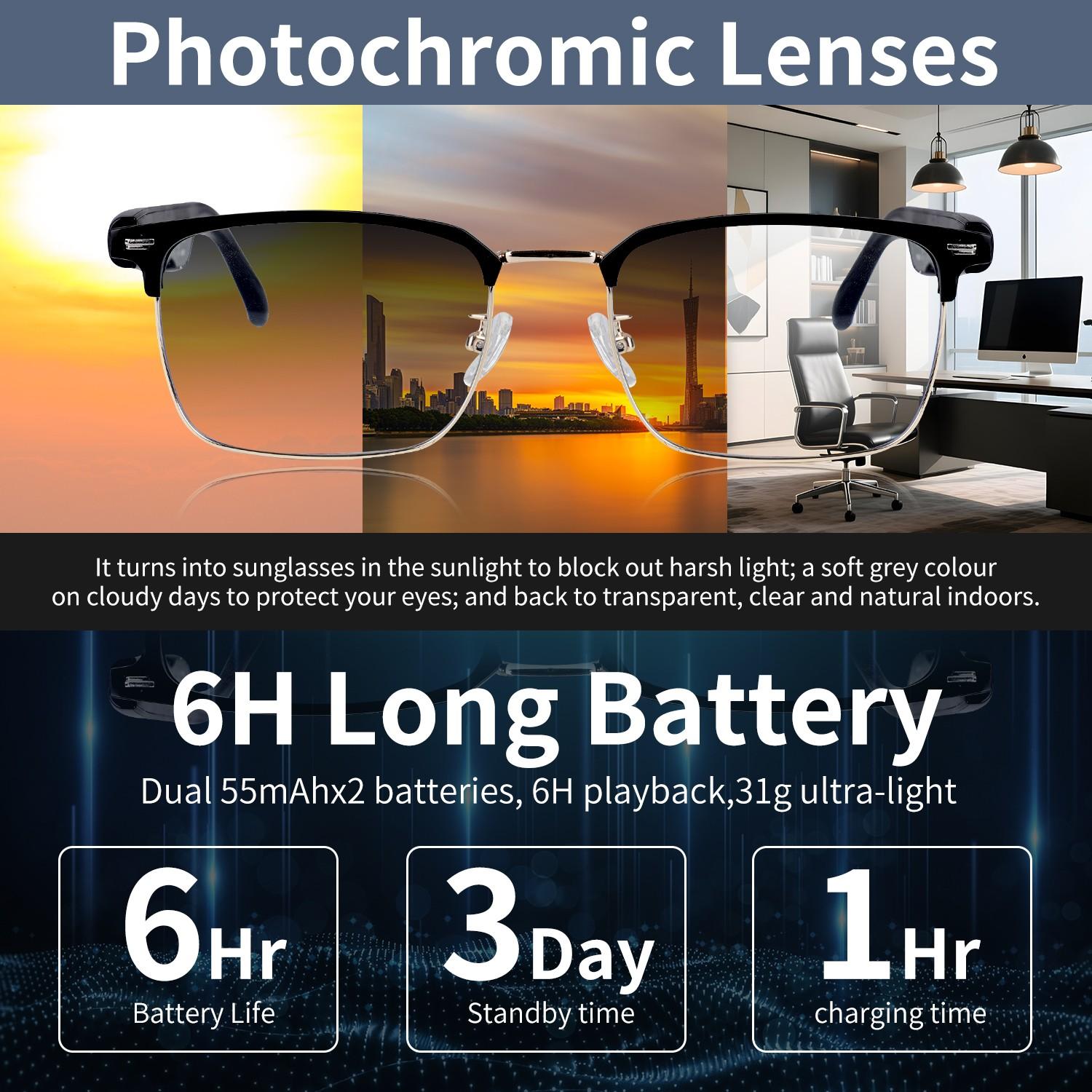 Smart Ai Glasses, Color-Changing Sunglasses, Ai Photo Recognition, 100+ Translation Languages, Wireless Bluetooth-compatible, Outdoor Travel Gift