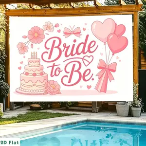 2D Flat, Party Banners 2D Flat Banner, 1pc Polyester Backdrop Bride to Be Pink Cake Balloon Flower Bow, for Party Decor Home, Club, Garden, Farm, Room, No Electricity, Easy to Hang Gift for Wedding, Birthday, G