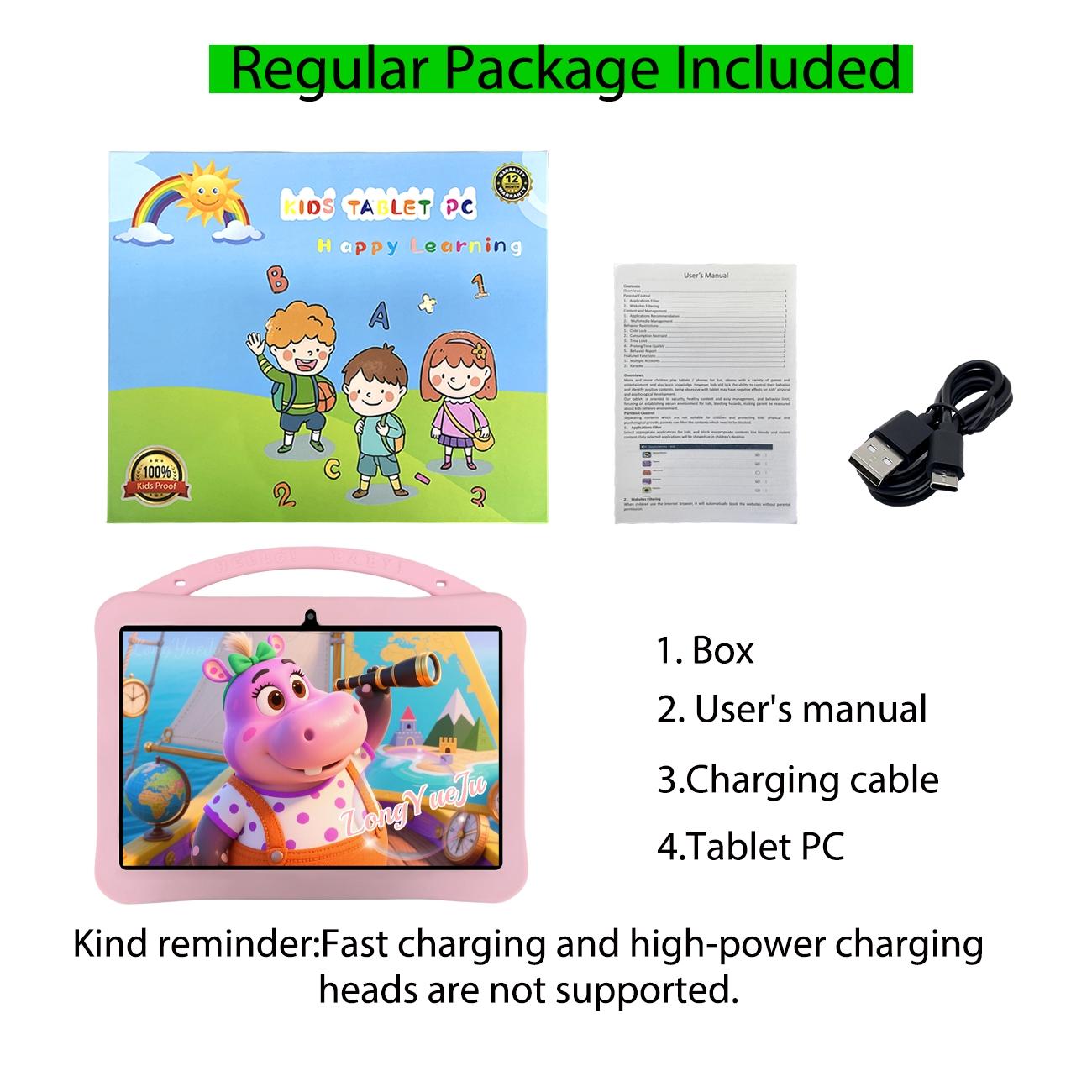 10.1-inch Android tablet, best-selling style, equipped with multiple smart applications, IWAWA educational software includes knowledge from multiple fields, with parental control function, no adapter, blue/pink, suitable as a holiday gift