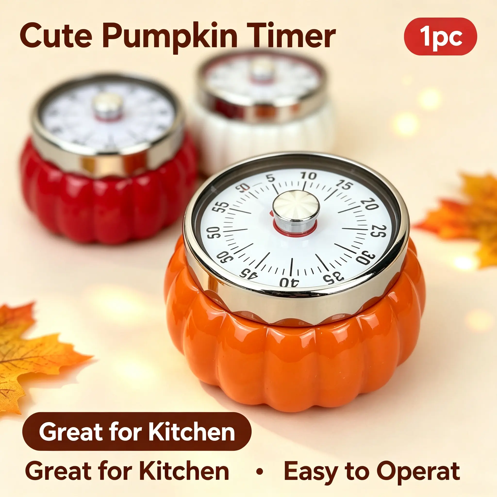 Creative Pumpkin Mechanical Magnetic Timer, 60 Min Visual Countdown, Time Reminder for Kitchen Cooking Baking & Kids Study