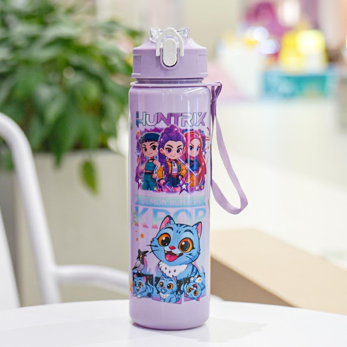 K-Pop Ghost Hunter Water Bottle 700ML, Cute Anime Style Hydration Tumbler with Straw & Lid, Leakproof Portable Drinkware, Perfect Gift for Kpop Fans