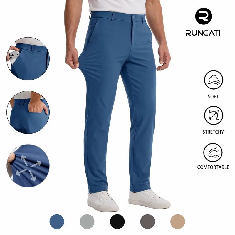 Runcati Mens Golf Pants Stretch Work Dress Pants 30"/32" Lightweight Quick Dry Casual Slacks Trousers with Pockets