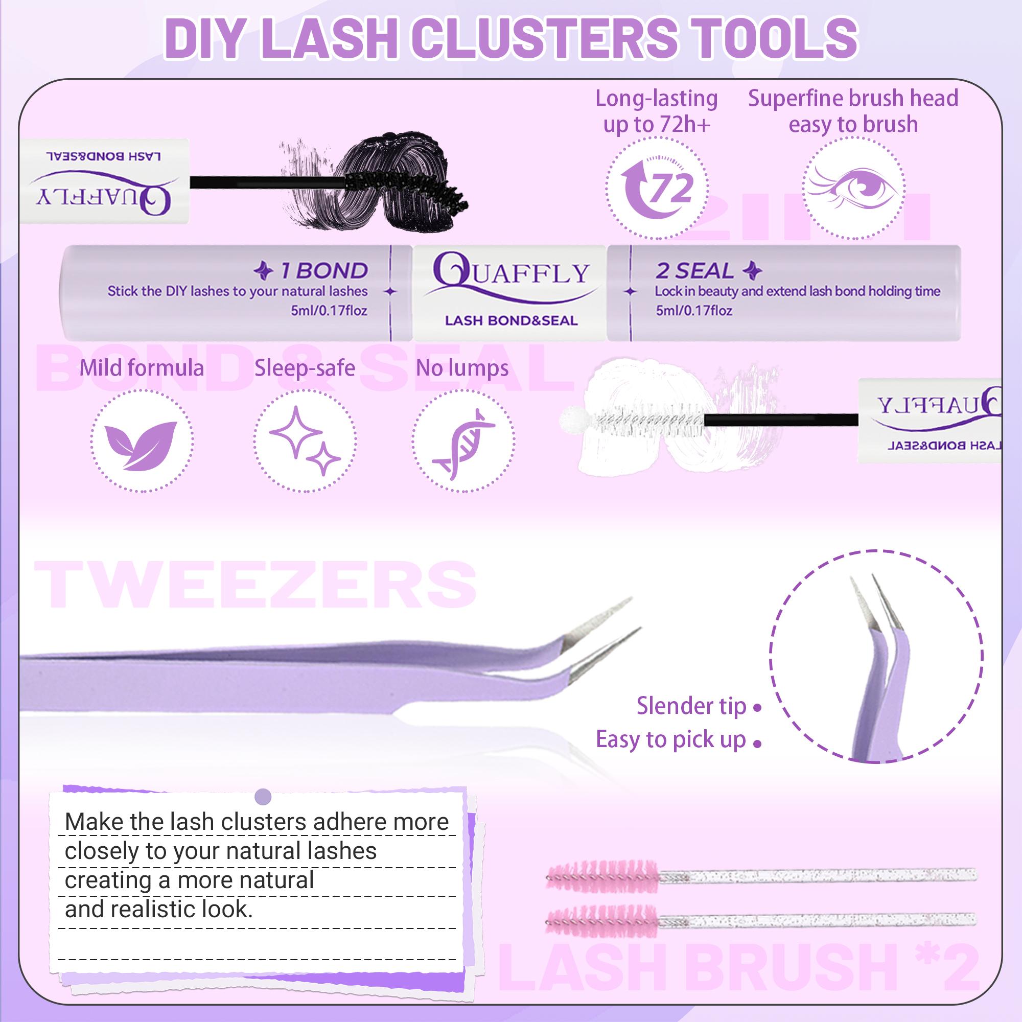 DIY Eyelash Extension Kit with Bottom Lash 180Pcs 10-18mm D Curl Individual Lash Clusters Kit with Bond and Seal Tweezers Brush DIY At Home