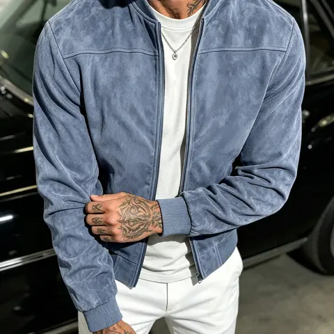 Men's American Vintage Faux Suede Baseball Collar Bomber Jacket, Minimal Loose Casual Lightweight Stylish Men Coat, Street Style Outerwear for Daily Commute & Outdoor Outfits, 8 Colors Plus Size S‑3XL