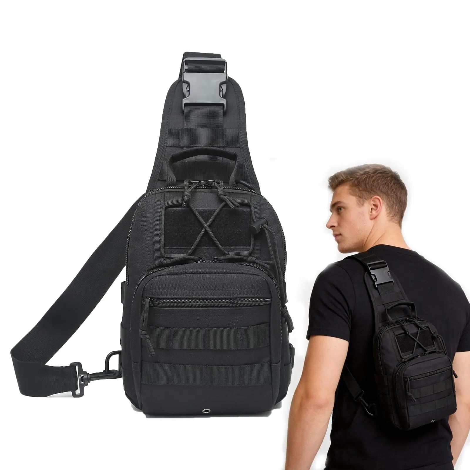 Tactical Sling Bag for Men, Molle Chest Bag Shoulder Backpack with Water Resistant, EDC Crossbody Bag for Outdoor Hiking Camping Travel Daily Use