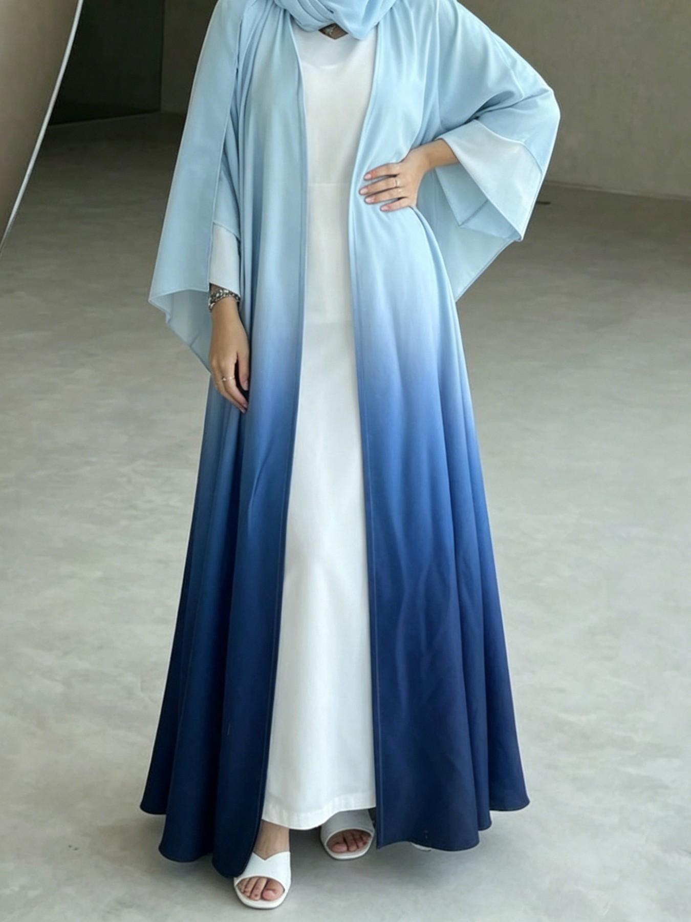 Elegant Light Blue Gradient Abaya Cardigan, Elegant Islamic Clothing, Modest Muslim Long Dress, Islamic Modesty Clothes, Perfect for Spring Summer Daily Wear, Stylish and Comfortable