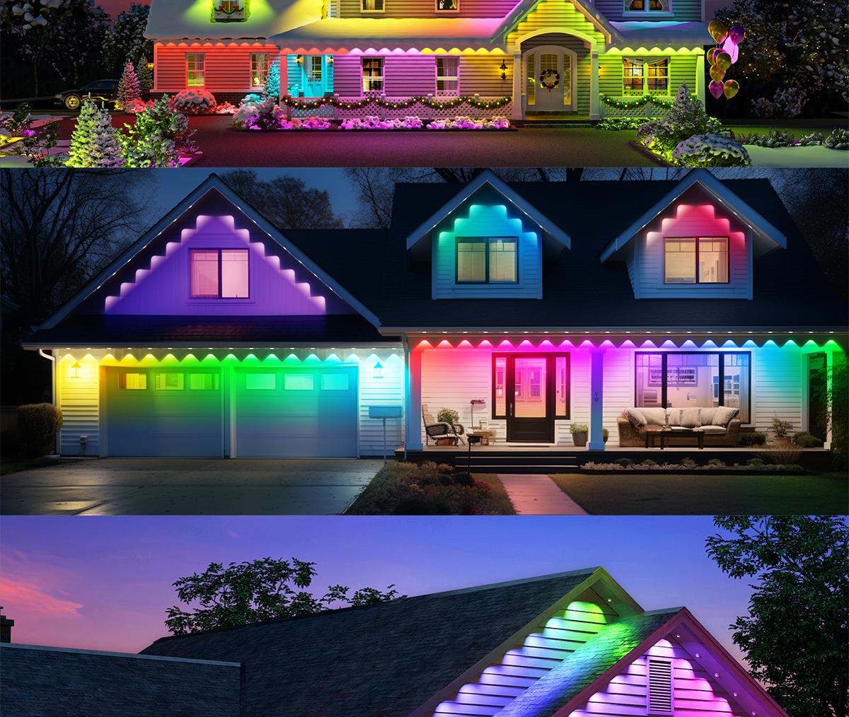 HYPERLITE RGB IC Eaves Lights with 30/60 LEDs, Permanent Outdoor Lighting, Music Sync Party Lights, IP67 Waterproof, Bluetooth APP & Remote Control, 50/100 Feet - Perfect for Decorative，SpringGlowUp