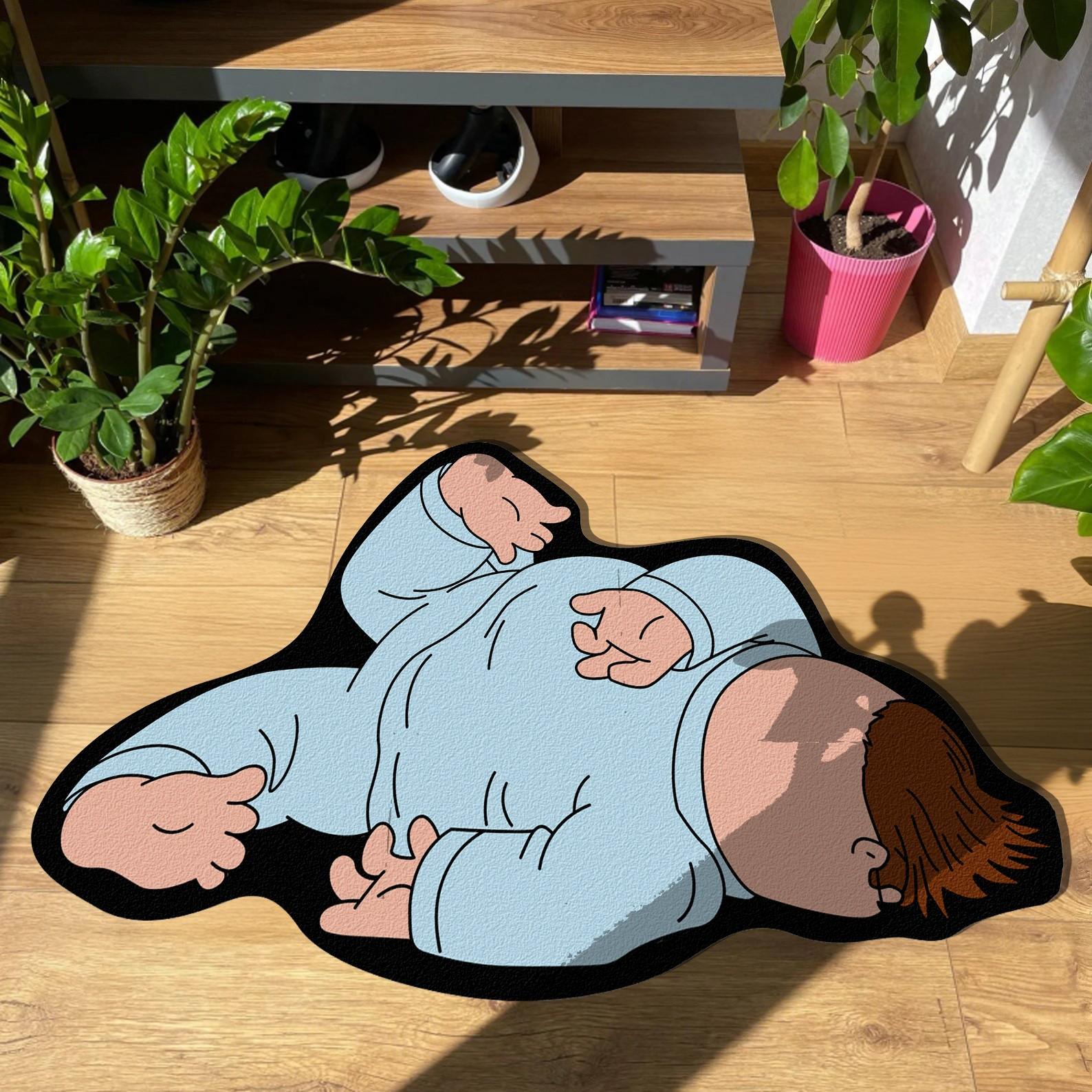 Cartoon Character Rug, Family Guy Peter Funny Cute Plush Soft Fun Decorative Falling Pose Pattern Home Decoration, Non-Slip Washable Rug