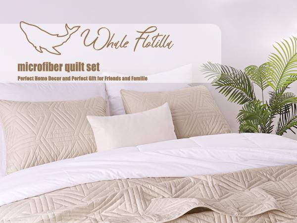 Whale Flotilla Soft Quilt Set for All Seasons,Ultrasonic Geometric Bedding Set, Lightweight Reversible Bedspread, Coverlet, Bed Cover with Pillow Shams